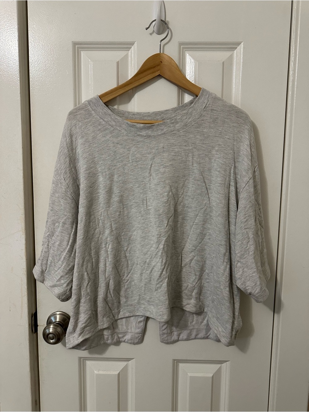 Athleta Light Gray crop cross back t shirt - Picture 2 of 5